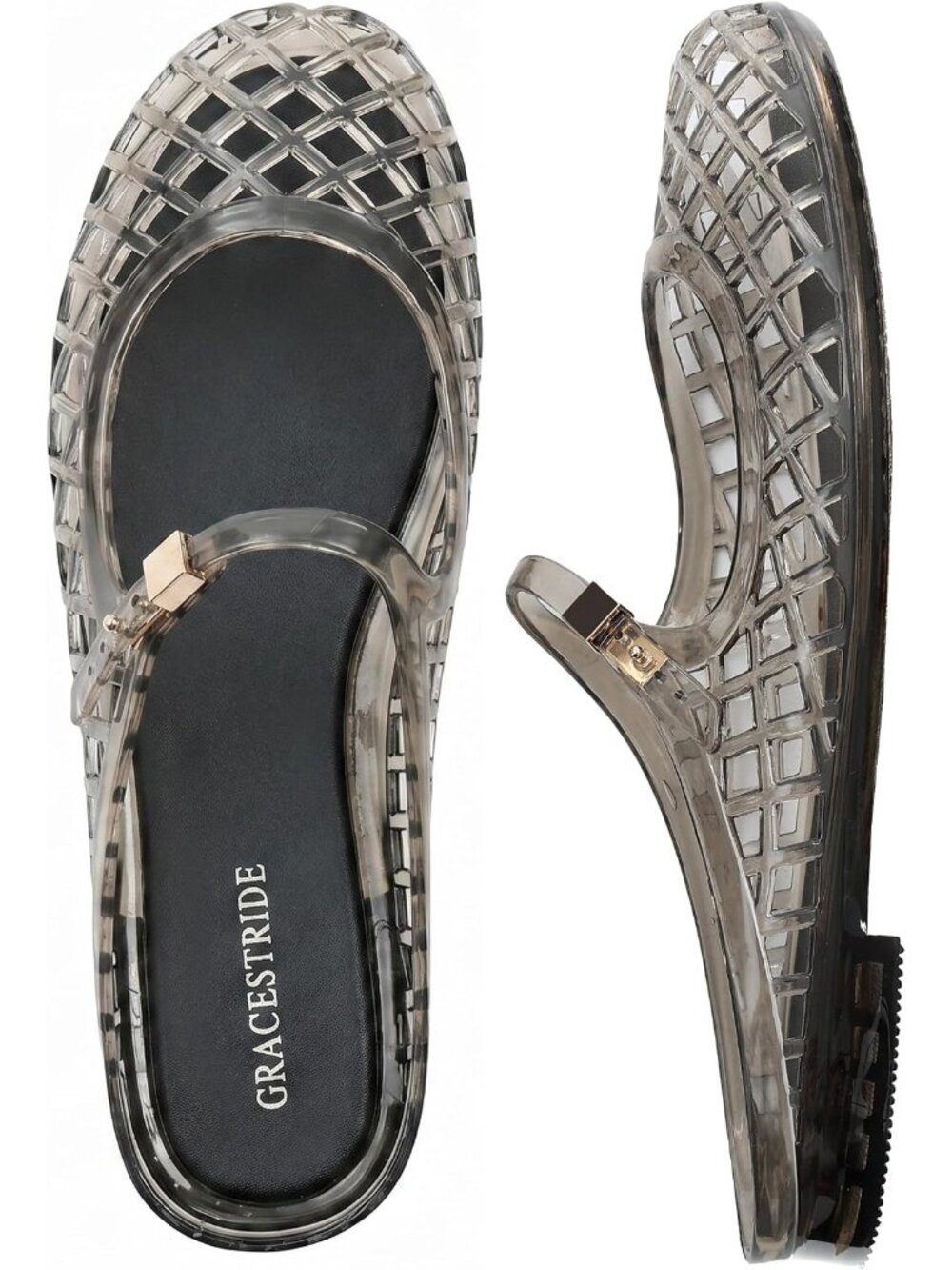 Women's Grey Mesh Mary Jane Breathable Slides Comfortable Slip On Flat Sandals